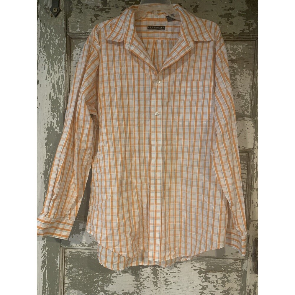 Consensus Shirt Mens Large Orange Casual Dress 100% Cotton Button Up